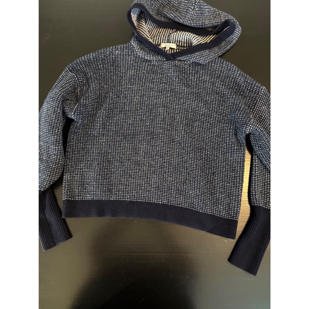 Anthropologie Current Air Los Angeles Navy White Knit Hoodie Sweater XS 1731347